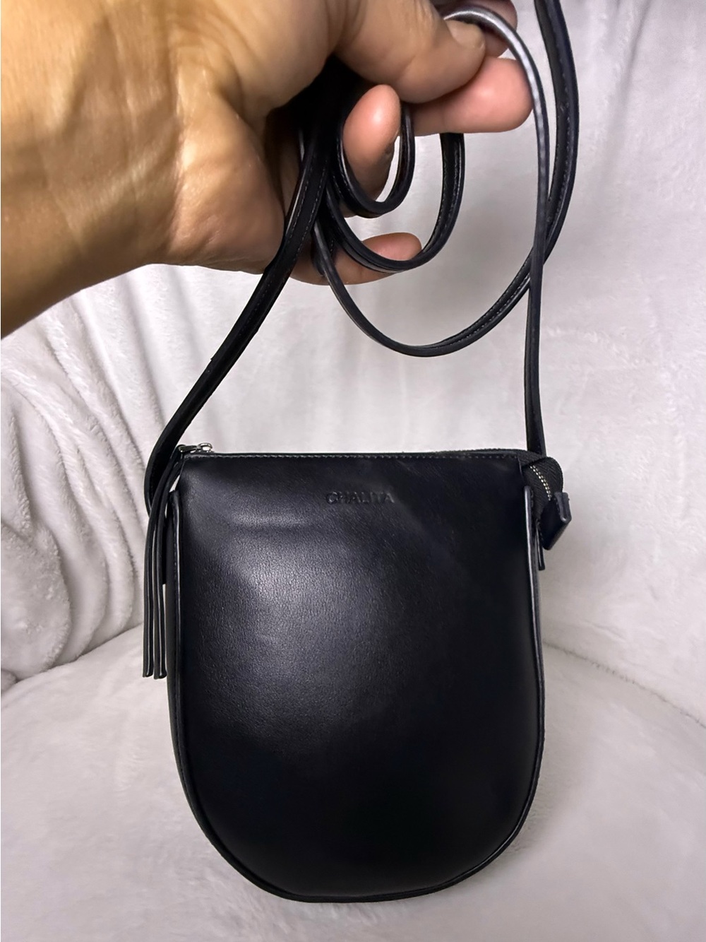 Chalita Black Vegan Leather Minimalist Crossbody Bag